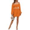 imageLYANER Womens 2 Piece Outfits Self Tie Knot Crop Top and Mini Skirt SetOrange