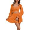 imageLYANER Womens 2 Piece Outfits Self Tie Knot Crop Top and Mini Skirt SetOrange