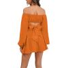 imageLYANER Womens 2 Piece Outfits Self Tie Knot Crop Top and Mini Skirt SetOrange