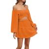 imageLYANER Womens 2 Piece Outfits Self Tie Knot Crop Top and Mini Skirt SetOrange