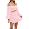 imageLYANER Womens 2 Piece Outfits Self Tie Knot Crop Top and Mini Skirt SetPink