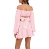 imageLYANER Womens 2 Piece Outfits Self Tie Knot Crop Top and Mini Skirt SetPink