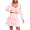 imageLYANER Womens 2 Piece Outfits Self Tie Knot Crop Top and Mini Skirt SetPink