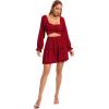 imageLYANER Womens 2 Piece Outfits Self Tie Knot Crop Top and Mini Skirt SetRed