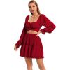imageLYANER Womens 2 Piece Outfits Self Tie Knot Crop Top and Mini Skirt SetRed