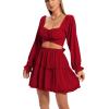 imageLYANER Womens 2 Piece Outfits Self Tie Knot Crop Top and Mini Skirt SetRed