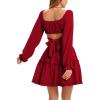 imageLYANER Womens 2 Piece Outfits Self Tie Knot Crop Top and Mini Skirt SetRed