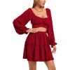 imageLYANER Womens 2 Piece Outfits Self Tie Knot Crop Top and Mini Skirt SetRed