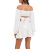 imageLYANER Womens 2 Piece Outfits Self Tie Knot Crop Top and Mini Skirt SetWhite