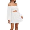 imageLYANER Womens 2 Piece Outfits Self Tie Knot Crop Top and Mini Skirt SetWhite