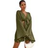 imageLYANER Womens 2 Piece Outfits Tie Knot Front Bell Long Sleeve Crop Top and Mini Skirt SetArmy Green
