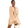 imageLYANER Womens 2 Piece Outfits Tie Knot Front Bell Long Sleeve Crop Top and Mini Skirt SetBeige