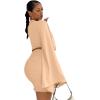 imageLYANER Womens 2 Piece Outfits Tie Knot Front Bell Long Sleeve Crop Top and Mini Skirt SetBeige