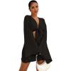 imageLYANER Womens 2 Piece Outfits Tie Knot Front Bell Long Sleeve Crop Top and Mini Skirt SetBlack