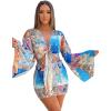 imageLYANER Womens 2 Piece Outfits Tie Knot Front Bell Long Sleeve Crop Top and Mini Skirt SetBlue