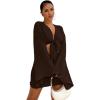 imageLYANER Womens 2 Piece Outfits Tie Knot Front Bell Long Sleeve Crop Top and Mini Skirt SetDark Brown
