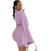 imageLYANER Womens 2 Piece Outfits Tie Knot Front Bell Long Sleeve Crop Top and Mini Skirt SetLight Purple