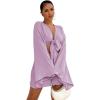 imageLYANER Womens 2 Piece Outfits Tie Knot Front Bell Long Sleeve Crop Top and Mini Skirt SetLight Purple