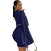 imageLYANER Womens 2 Piece Outfits Tie Knot Front Bell Long Sleeve Crop Top and Mini Skirt SetNavy Blue