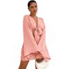 imageLYANER Womens 2 Piece Outfits Tie Knot Front Bell Long Sleeve Crop Top and Mini Skirt SetPink