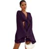 imageLYANER Womens 2 Piece Outfits Tie Knot Front Bell Long Sleeve Crop Top and Mini Skirt SetPurple
