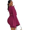 imageLYANER Womens 2 Piece Outfits Tie Knot Front Bell Long Sleeve Crop Top and Mini Skirt SetPurplish Red