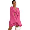 imageLYANER Womens 2 Piece Outfits Tie Knot Front Bell Long Sleeve Crop Top and Mini Skirt SetRose