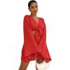 imageLYANER Womens 2 Piece Outfits Tie Knot Front Bell Long Sleeve Crop Top and Mini Skirt SetRust Red