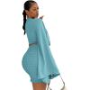 imageLYANER Womens 2 Piece Outfits Tie Knot Front Bell Long Sleeve Crop Top and Mini Skirt SetSolid Light Blue