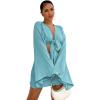 imageLYANER Womens 2 Piece Outfits Tie Knot Front Bell Long Sleeve Crop Top and Mini Skirt SetSolid Light Blue