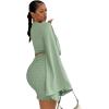 imageLYANER Womens 2 Piece Outfits Tie Knot Front Bell Long Sleeve Crop Top and Mini Skirt SetSolid Light Green