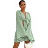 imageLYANER Womens 2 Piece Outfits Tie Knot Front Bell Long Sleeve Crop Top and Mini Skirt SetSolid Light Green