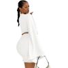 imageLYANER Womens 2 Piece Outfits Tie Knot Front Bell Long Sleeve Crop Top and Mini Skirt SetWhite