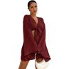 imageLYANER Womens 2 Piece Outfits Tie Knot Front Bell Long Sleeve Crop Top and Mini Skirt SetWine Red
