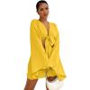 imageLYANER Womens 2 Piece Outfits Tie Knot Front Bell Long Sleeve Crop Top and Mini Skirt SetYellow