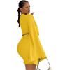 imageLYANER Womens 2 Piece Outfits Tie Knot Front Bell Long Sleeve Crop Top and Mini Skirt SetYellow