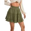 imageLYANER Womens Elastic Waist Pleated Layer Ruffle Hem Flowy A Line Short SkirtArmy Green2