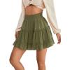 imageLYANER Womens Elastic Waist Pleated Layer Ruffle Hem Flowy A Line Short SkirtArmy Green2