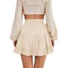 imageLYANER Womens Elastic Waist Pleated Layer Ruffle Hem Flowy A Line Short SkirtBeige2