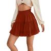 imageLYANER Womens Elastic Waist Pleated Layer Ruffle Hem Flowy A Line Short SkirtBrick Red2