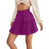imageLYANER Womens Elastic Waist Pleated Layer Ruffle Hem Flowy A Line Short SkirtDeep Purple2