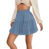 imageLYANER Womens Elastic Waist Pleated Layer Ruffle Hem Flowy A Line Short SkirtDusty Blue2