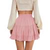 imageLYANER Womens Elastic Waist Pleated Layer Ruffle Hem Flowy A Line Short SkirtDusty Pink2
