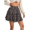 imageLYANER Womens Elastic Waist Pleated Layer Ruffle Hem Flowy A Line Short SkirtFloal Black