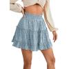 imageLYANER Womens Elastic Waist Pleated Layer Ruffle Hem Flowy A Line Short SkirtFloal Blue