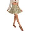 imageLYANER Womens Elastic Waist Pleated Layer Ruffle Hem Flowy A Line Short SkirtFloal Pea Green