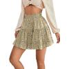 imageLYANER Womens Elastic Waist Pleated Layer Ruffle Hem Flowy A Line Short SkirtFloal Pea Green