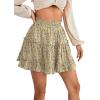 imageLYANER Womens Elastic Waist Pleated Layer Ruffle Hem Flowy A Line Short SkirtFloal Pea Green