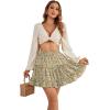 imageLYANER Womens Elastic Waist Pleated Layer Ruffle Hem Flowy A Line Short SkirtFloal Pea Green