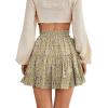imageLYANER Womens Elastic Waist Pleated Layer Ruffle Hem Flowy A Line Short SkirtFloal Pea Green